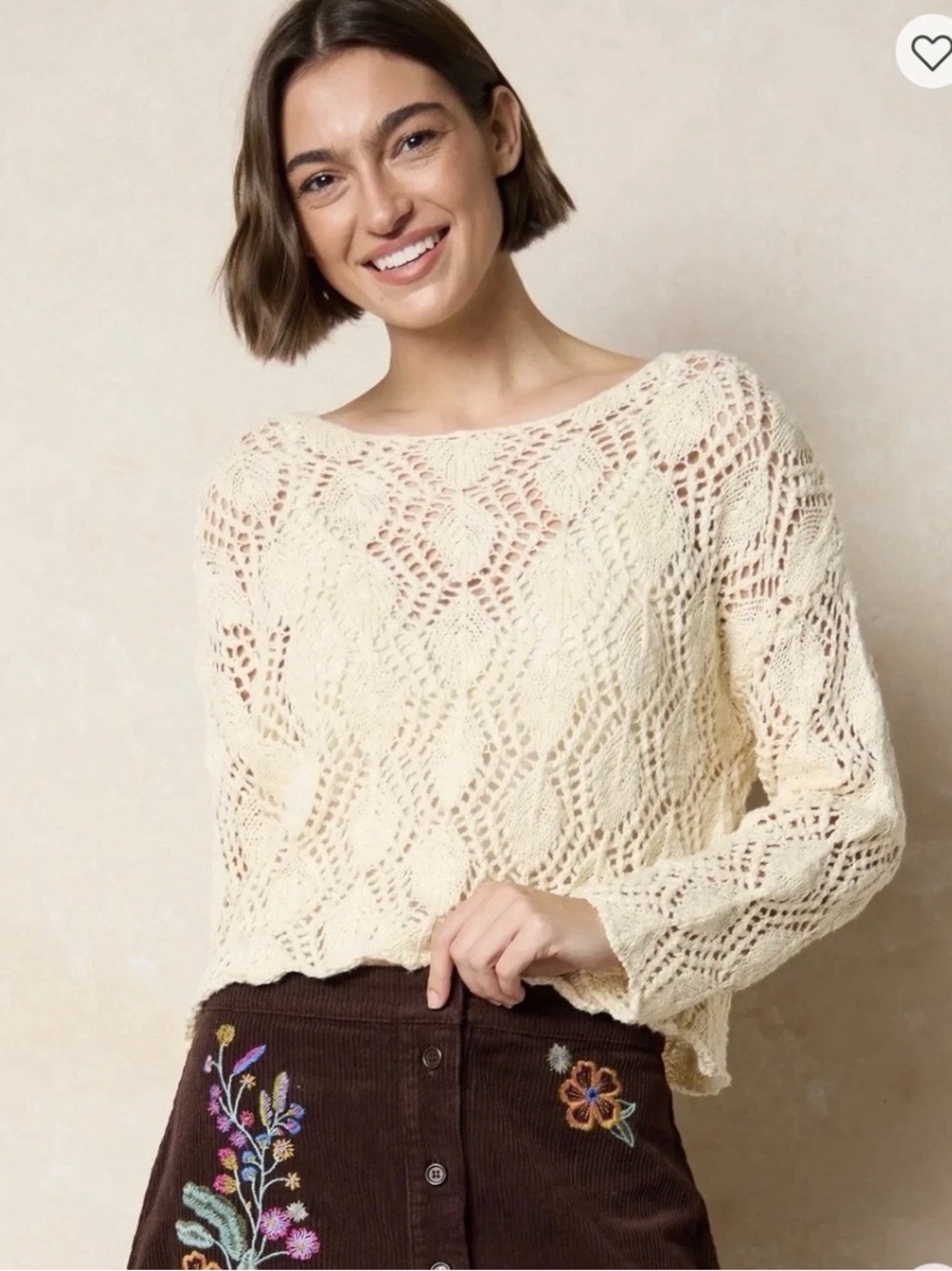 NWT Natural Life Blythe crochet sweater cottage core boho cream size M